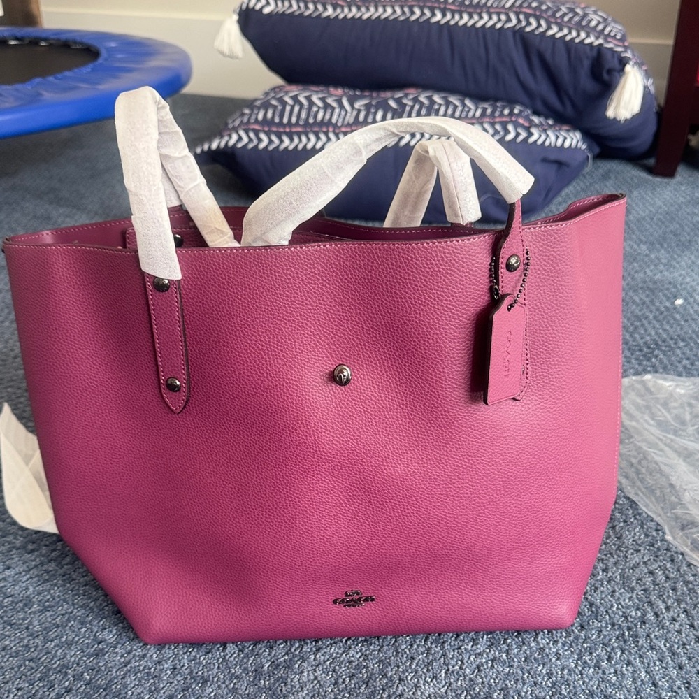 Coach purple Leather Tote Bag with mouse print